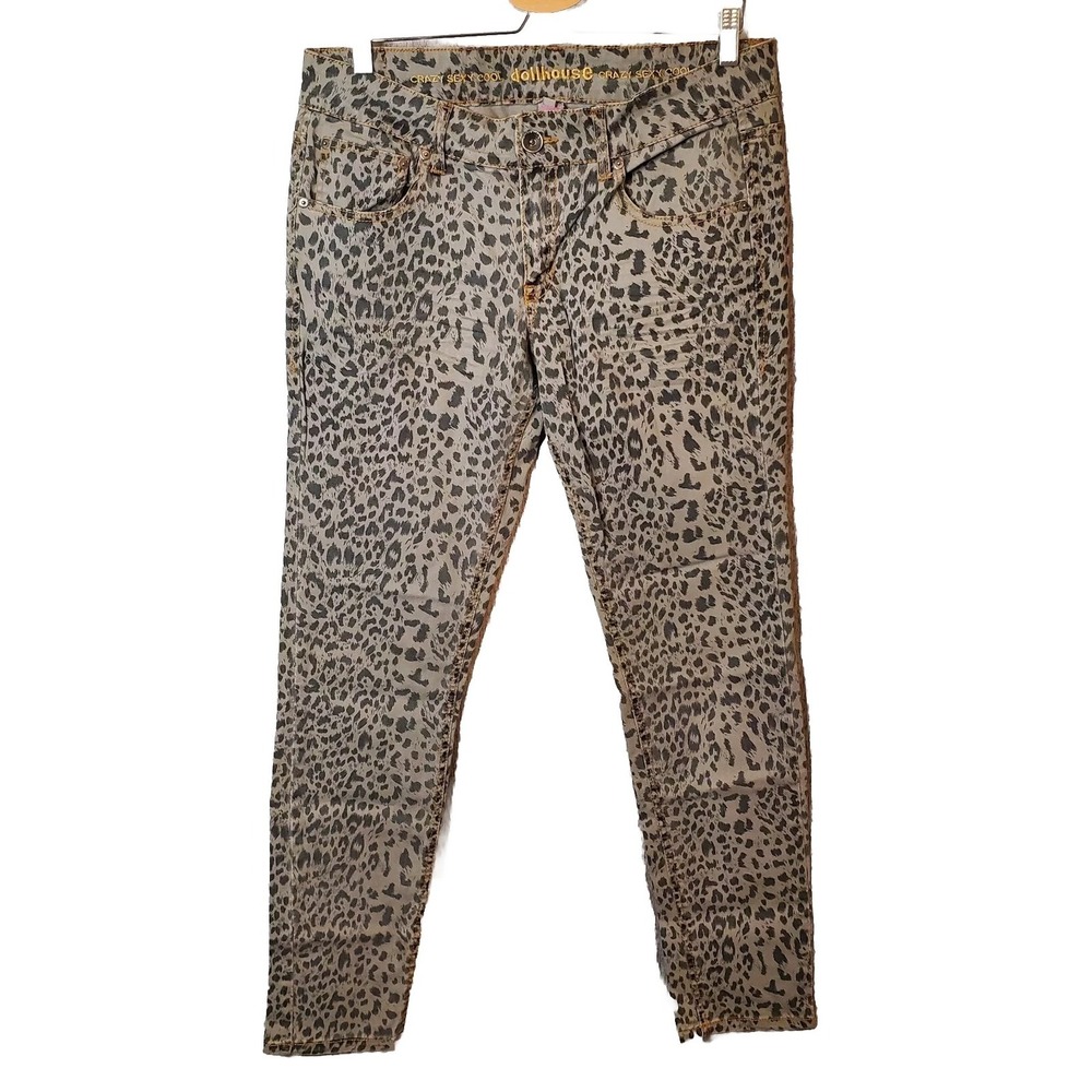 Dollhouse Crazy Sexy Cool JUNIORS Sz 13 Low Rise Denim Gray Leopard Skinny Jeans